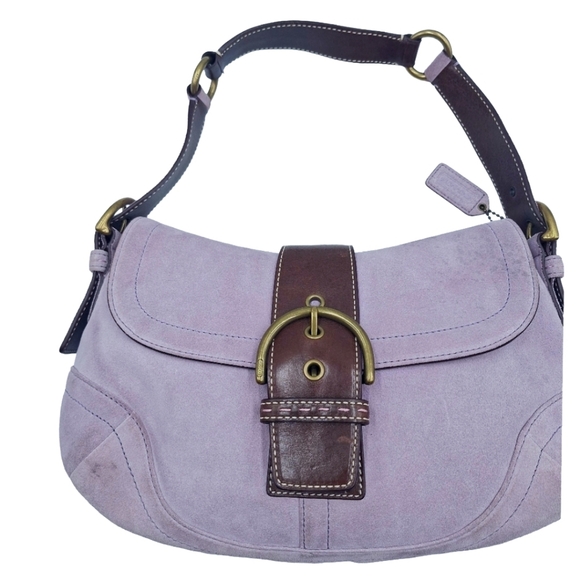 Vintage Y2K Coach Soho 9688 Demi Flap Lilac Suede Hobo Bag - Picture 3 of 13